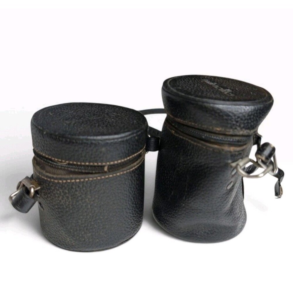 Vintage Minolta Leather Lens Case Set Lot 35mm F2.8 100mm F3.5 Japan Black Strap